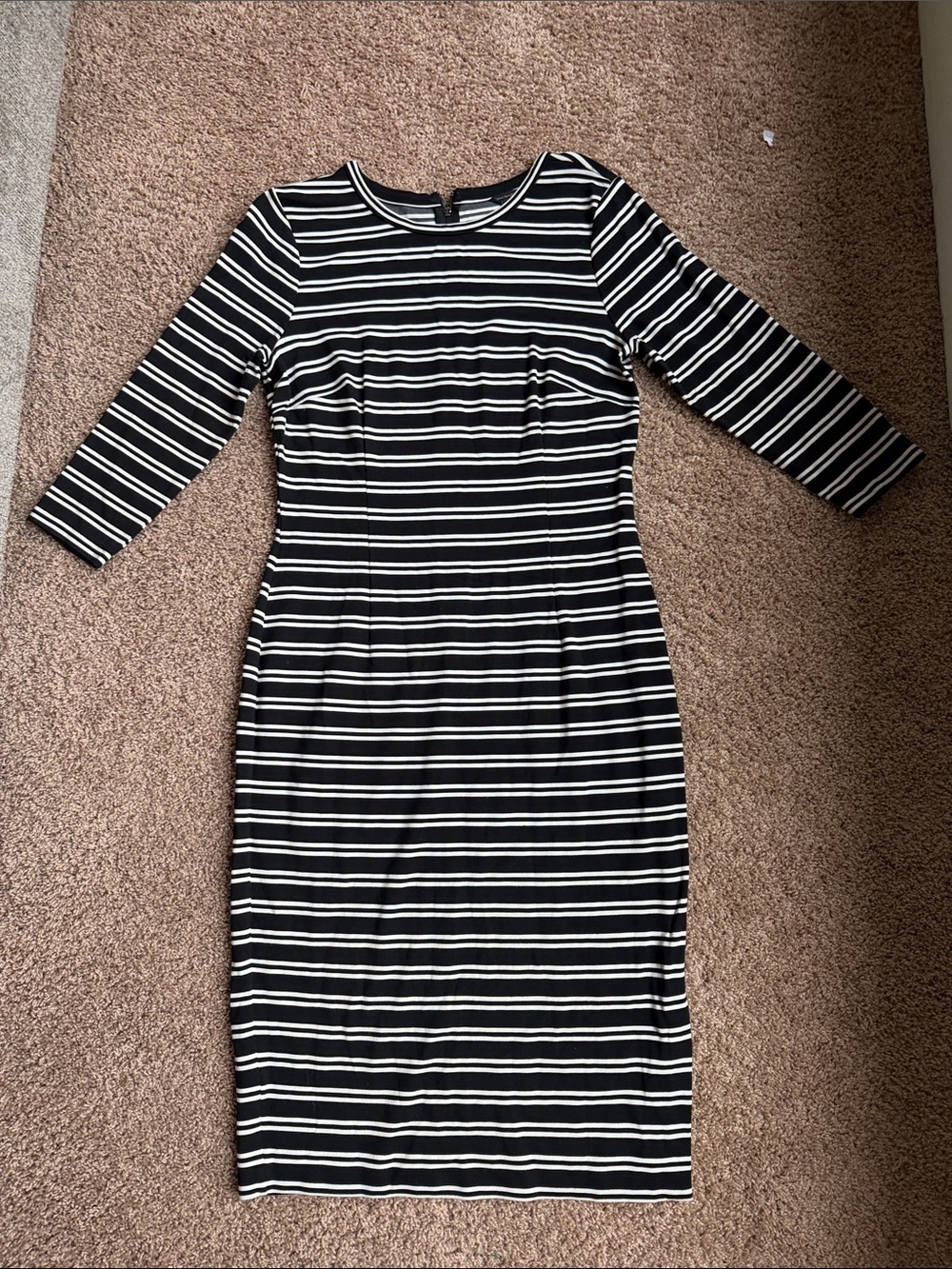 Ann Taylor Black and White Striped Midi Sheath Dress Size M